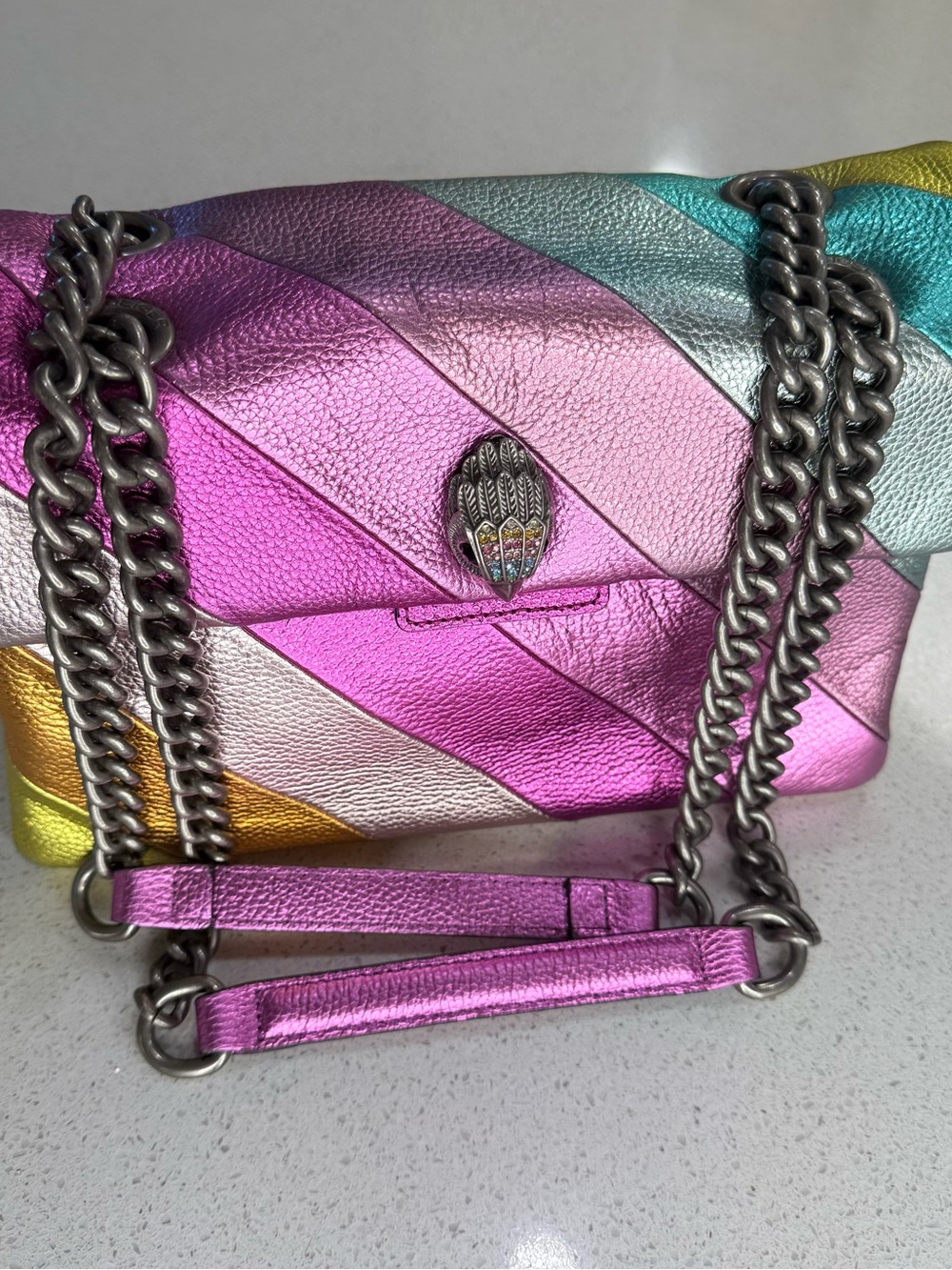 Kurt Geiger Metallic Rainbow Quilted Shoulder Bag - Pink Multi